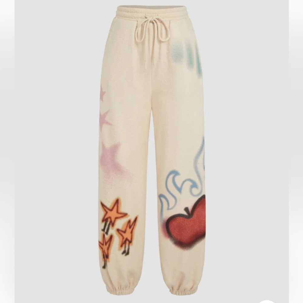 Terry high waist apple and star straight legs sweatpants